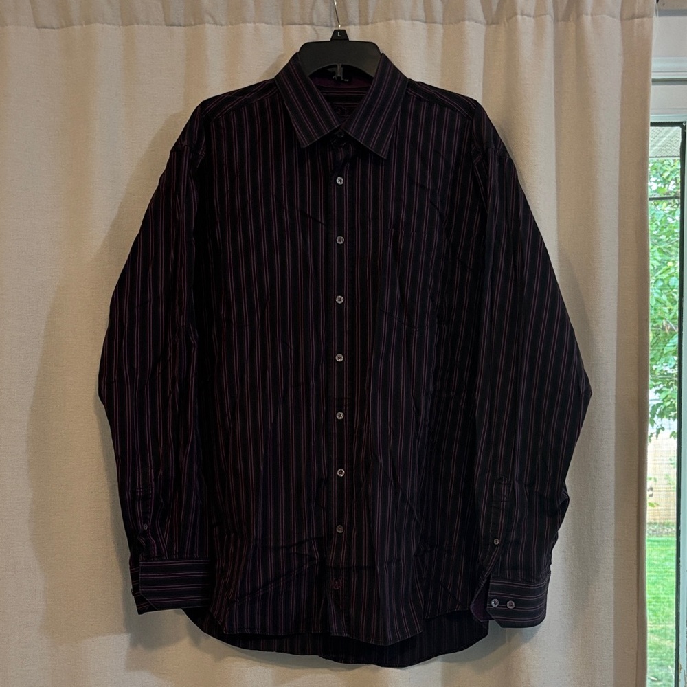 Men's Bugatchi Black and Purple Striped Shirt